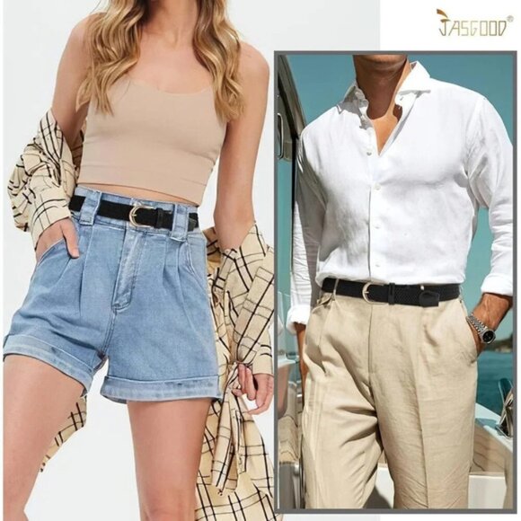 ❤️Men Black Stretch Belt Elastic Casual Belt for Men, Women and Junior Wide - Picture 2 of 7